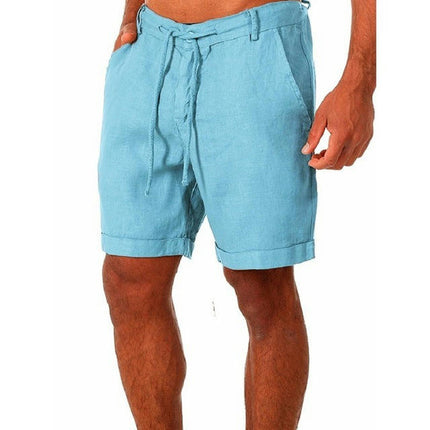 Men's Cotton Linen Shorts Elastic Waist Drawstring Casual Summer Beach Short