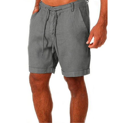 Men's Cotton Linen Shorts Elastic Waist Drawstring Casual Summer Beach Short