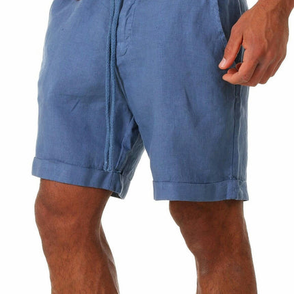 Men's Linen Casual Classic Short Elastic Waist Summer Lightweight Short with Pockets