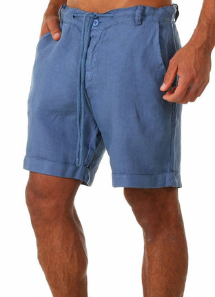 Men's Linen Casual Classic Short Elastic Waist Summer Lightweight Short with Pockets