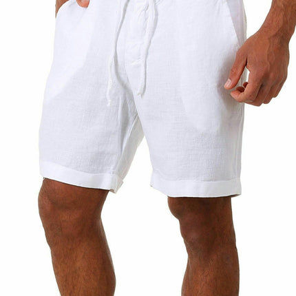 Men's Linen Casual Classic Short Elastic Waist Summer Lightweight Short with Pockets