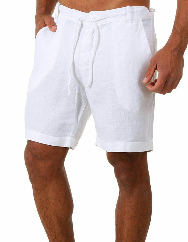 Men's Linen Casual Classic Short Elastic Waist Summer Lightweight Short with Pockets