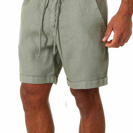 Men's Linen Casual Classic Short Elastic Waist Summer Lightweight Short with Pockets