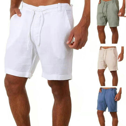 Men's Linen Casual Classic Short Elastic Waist Summer Lightweight Short with Pockets