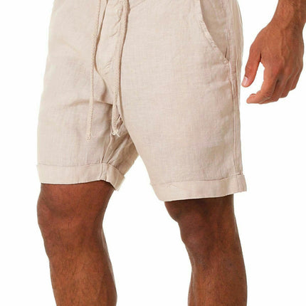 Men's Linen Casual Classic Short Elastic Waist Summer Lightweight Short with Pockets