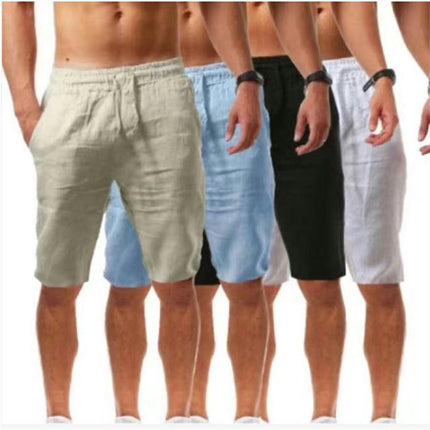 Men's Linen Shorts Casual Drawstring Summer Beach Shorts