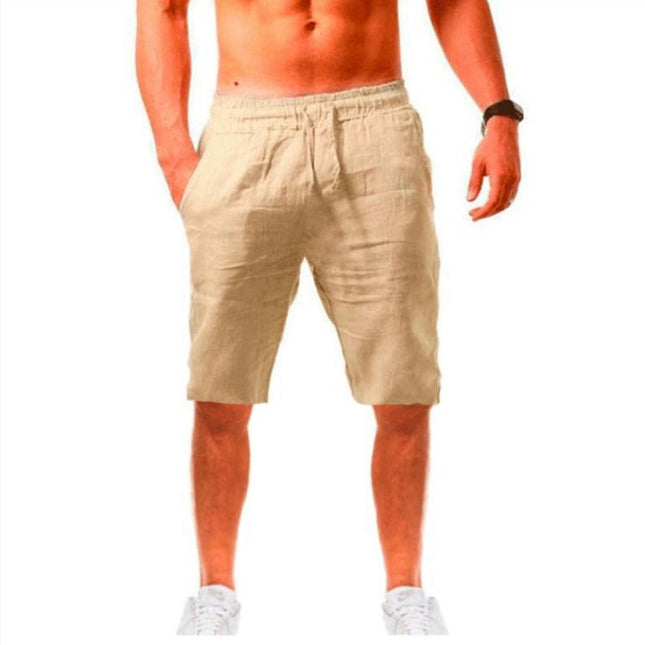 Men's Linen Shorts Casual Drawstring Summer Beach Shorts