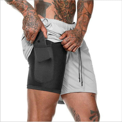 Men's 2 in 1 Workout Running Shorts Lightweight Training Gym Short with Zipper Pockets