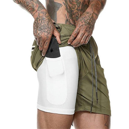 Men's 2 in 1 Workout Running Shorts Lightweight Training Gym Short with Zipper Pockets