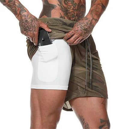 Men's 2 in 1 Workout Running Shorts Lightweight Training Gym Short with Zipper Pockets