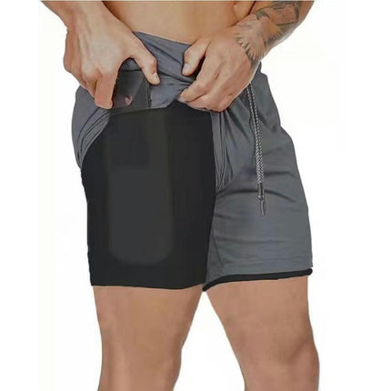 Men's 2 in 1 Workout Running Shorts Lightweight Training Gym Short with Zipper Pockets