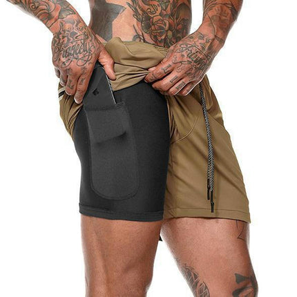 Men's 2 in 1 Workout Running Shorts Lightweight Training Gym Short with Zipper Pockets