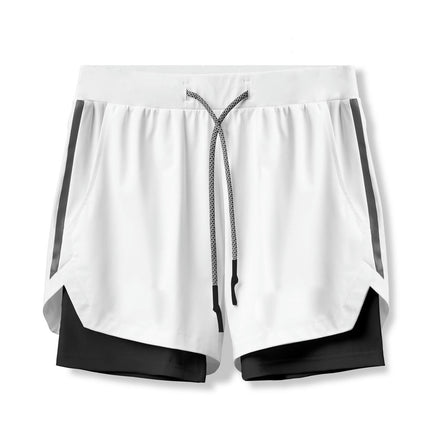 Men's 2 in 1 Running Shorts with Pockets Breathable Quick Dry Active Gym Workout Shorts