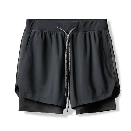 Men's 2 in 1 Running Shorts Casual Drawstring Athletic Gym Shorts with Pockets