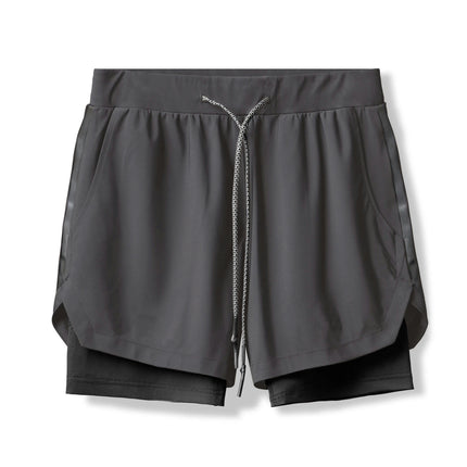 Men's 2 in 1 Running Shorts Casual Drawstring Athletic Gym Shorts with Pockets