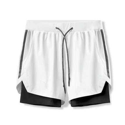 Men's 2 in 1 Running Shorts Casual Drawstring Athletic Gym Shorts with Pockets