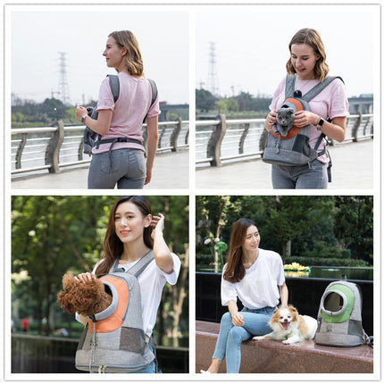 Pet Carrier Backpack for small dog cat up to 5~10 lbs, Hands-Free Pet Travel Bag, Breathable Head-Out Design