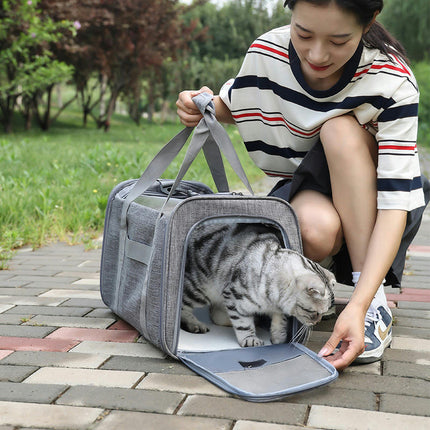 Large Cat Carrier, Portable Pet Travel Handbag, Foldable Breathable Mesh Fabric, Suitable for Long and Short Trips, Camping and Outdoor Use