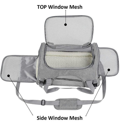 Soft-Sided Carriers for Small Medium Cats and Dogs Air-Plane Travel On-Board Under Seat Carrying Bag with Fleece Bolster