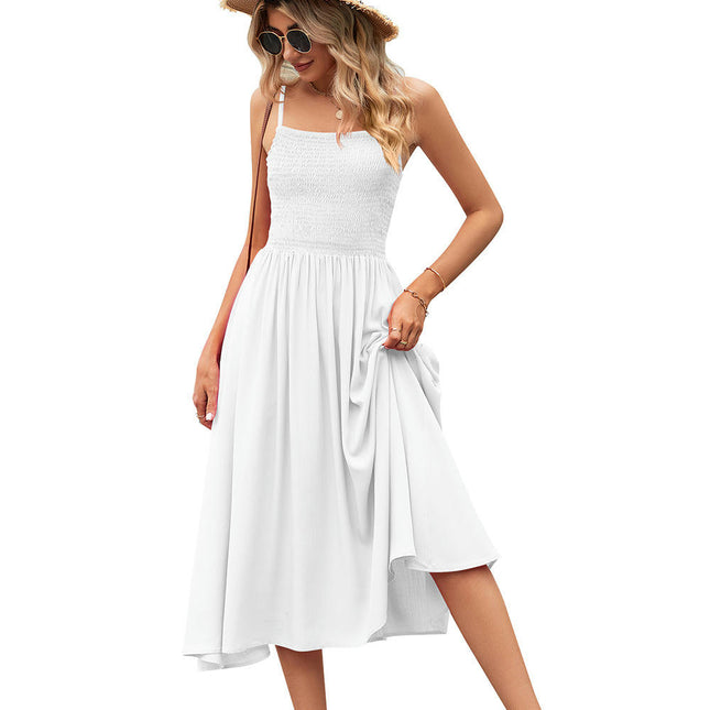 Women's Summer Maxi Dress Boho Sleeveless Spaghetti Strap Smocked Tiered Long Beach Dresses