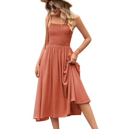 Women's Summer Maxi Dress Boho Sleeveless Spaghetti Strap Smocked Tiered Long Beach Dresses