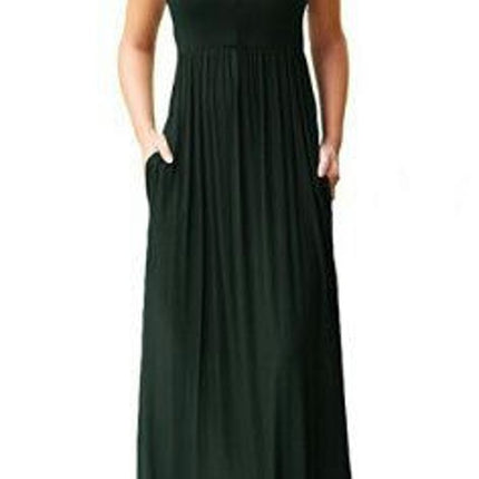 Women's Summer Sleeveless Maxi Dress Loose Plain Casual Long Dress with Pockets