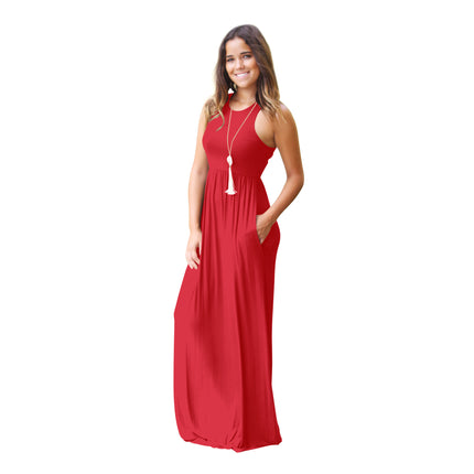 Women's Summer Sleeveless Maxi Dress Loose Plain Casual Long Dress with Pockets