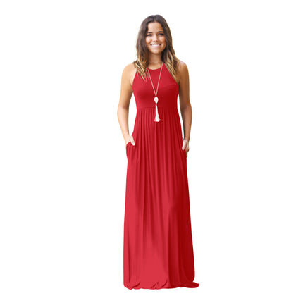 Women's Summer Sleeveless Maxi Dress Loose Plain Casual Long Dress with Pockets