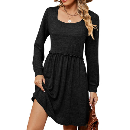 Women's Long Sleeve Dress Square Neck Knee Length Casual Dresses