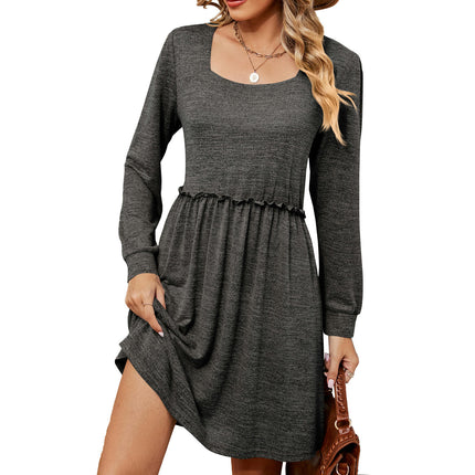 Women's Long Sleeve Dress Square Neck Knee Length Casual Dresses