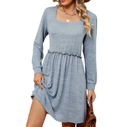 Women's Long Sleeve Dress Square Neck Knee Length Casual Dresses