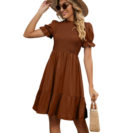 Women's Round Neck Short Sleeve Dress A Line Flowy Mini Dress