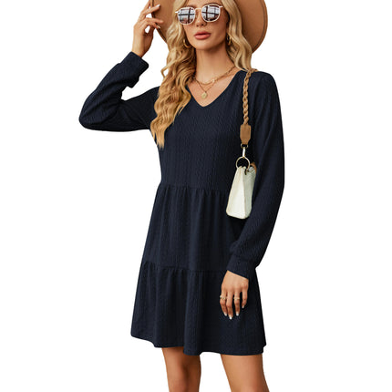 Women V Neck Dress Summer Long Sleeve Flowy Tiered Dresses