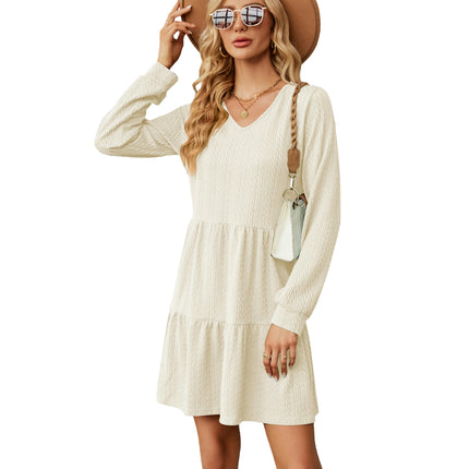 Women V Neck Dress Summer Long Sleeve Flowy Tiered Dresses