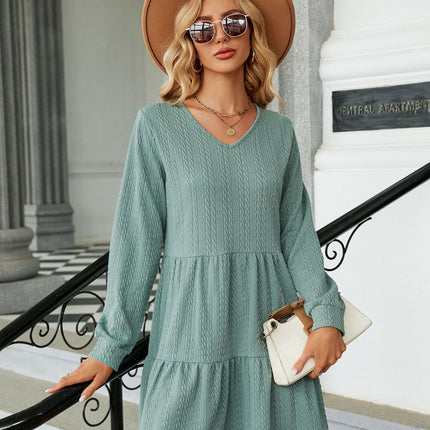 Women V Neck Dress Summer Long Sleeve Flowy Tiered Dresses