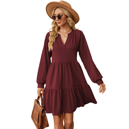 Women V Neck Dress Summer Long Sleeve Flowy Tiered A Line Dresses