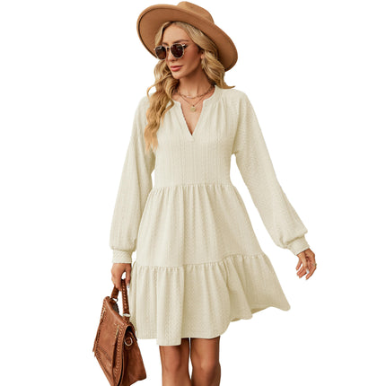 Women V Neck Dress Summer Long Sleeve Flowy Tiered A Line Dresses