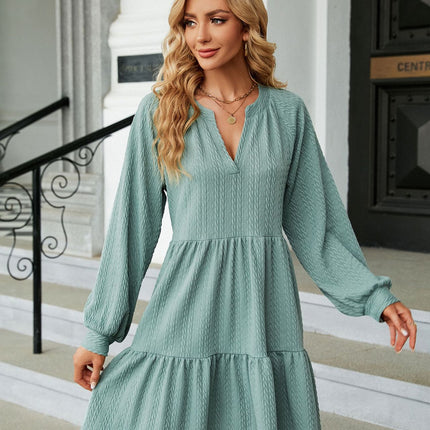 Women V Neck Dress Summer Long Sleeve Flowy Tiered A Line Dresses