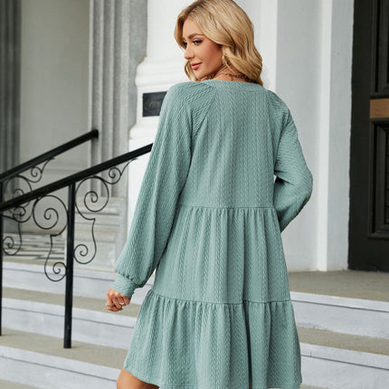 Women V Neck Dress Summer Long Sleeve Flowy Tiered A Line Dresses