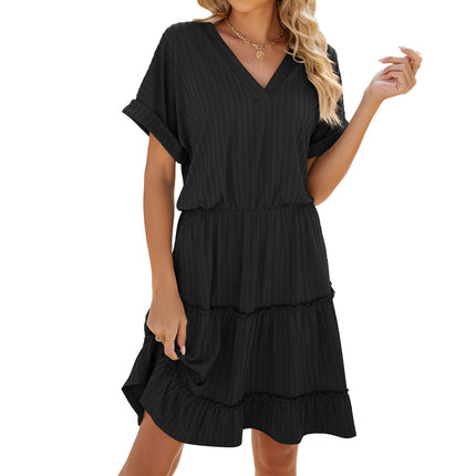 Women V Neck Dress Summer Short Sleeve Flowy Tiered A Line Dresses