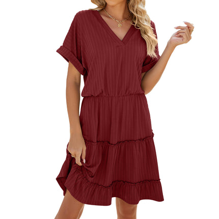 Women V Neck Dress Summer Short Sleeve Flowy Tiered A Line Dresses