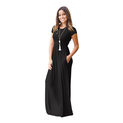 Women Short Sleeve Long Dresses Summer Casual Dress with Pocket