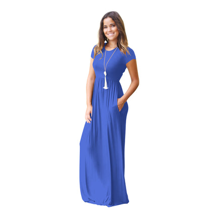 Women Short Sleeve Long Dresses Summer Casual Dress with Pocket