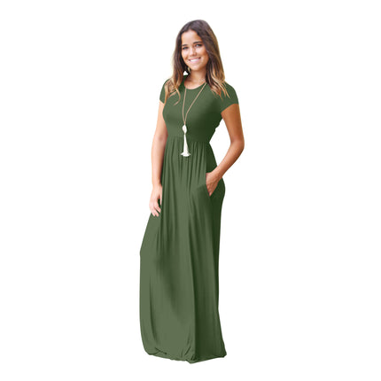 Women Short Sleeve Long Dresses Summer Casual Dress with Pocket