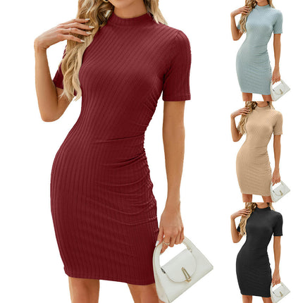 Women's Short Sleeve Ruched Casual Sundress Bodycon T Shirt Dress