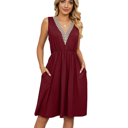 Women Summer Dresses Sleeveless Casual Loose Swing Down Midi Dress with Pockets