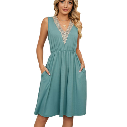 Women Summer Dresses Sleeveless Casual Loose Swing Down Midi Dress with Pockets