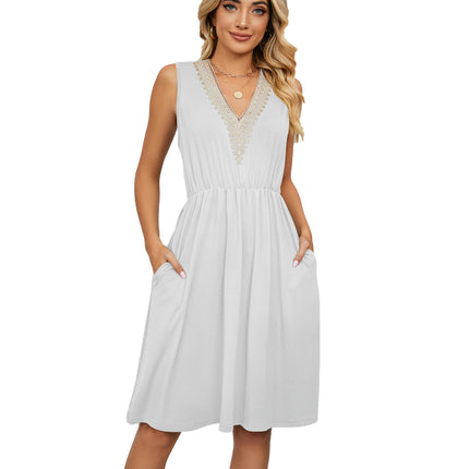 Women Summer Dresses Sleeveless Casual Loose Swing Down Midi Dress with Pockets