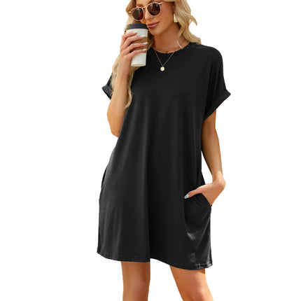 Women Casual Summer T Shirt Dress Loose Short Sleeve Dress with Pocket