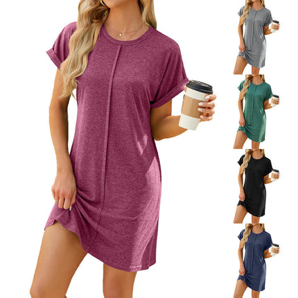 Women Casual Summer T Shirt Dress Loose Short Sleeve Dress